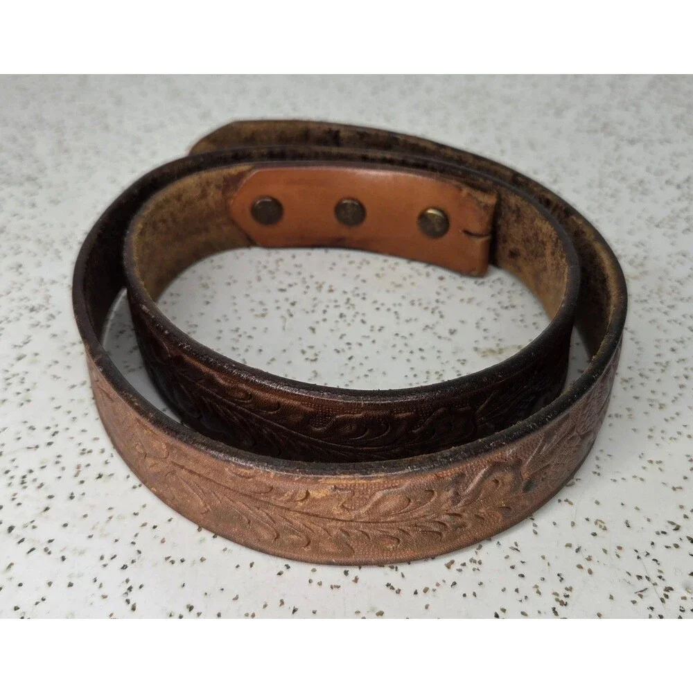 Justin Top Grain Leather Belt Only Beautiful Southwestern Floral Detail 37”